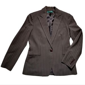 Ralph Lauren Brown w/Cream Pin Stripe Wool Blazer Size 6 Petite